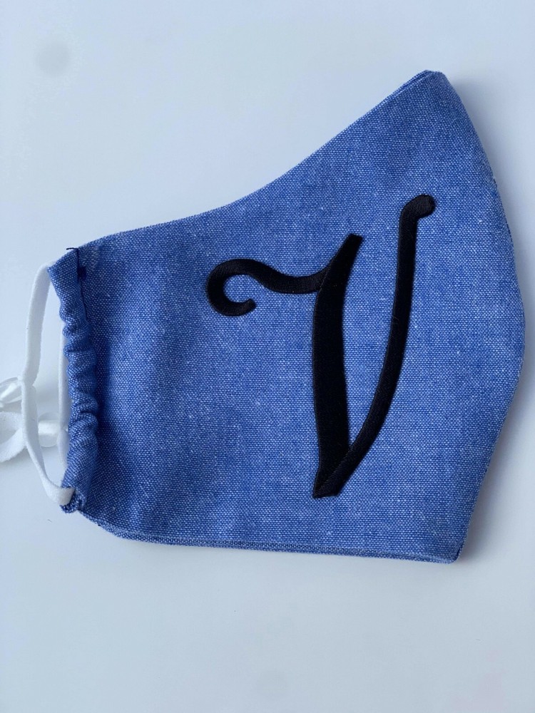 Face Mask With Embroidery Letter initials 100% cotton