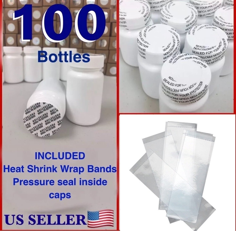 WHOLESALE 100x Empty White Bottle Tablet Capsule Container/Jar/60 cc/ml+SEAL