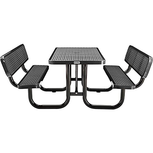 6' Rectangular Outdoor Expanded Metal Picnic Table With Backrests Black