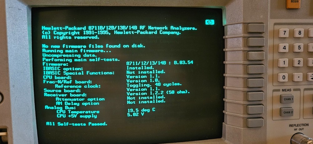 HP Agilent Keysight 8713B Network Analyzer 300kHz - 3GHz Opt 1C2 BASIC Prog Lang