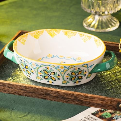 Casserole Dish, 7.7"x6.2" Ceramic Baking Dish, Lasagna Pan Deep for Green Grass