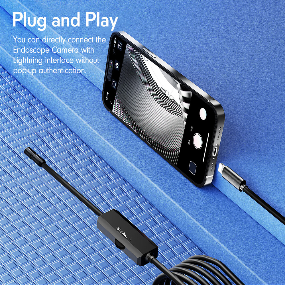 8 LED Light Borescope Endoscope Snake Inspection Camera IP68 for iPhone iPad