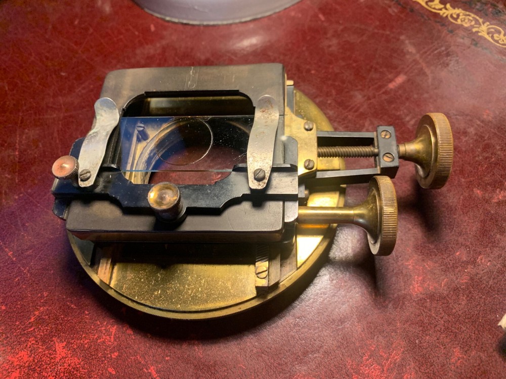 Antique Brass Rotating Mechanical Stage for Watson Van Heurck Microscope c1910