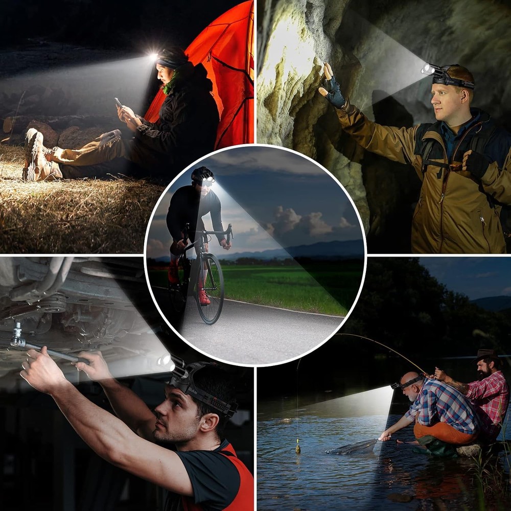 Blukar LED Headlamp, Super Bright Rechargeable Headlight Flashlight - 3 Lights 5
