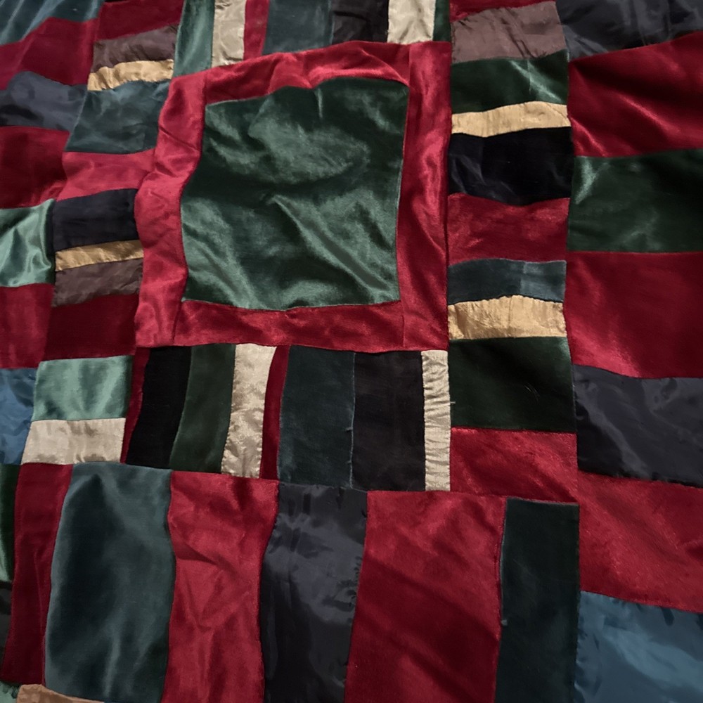 Throw/Lap Quilt Handmade Velvet/Satin Patchwork 46x48”