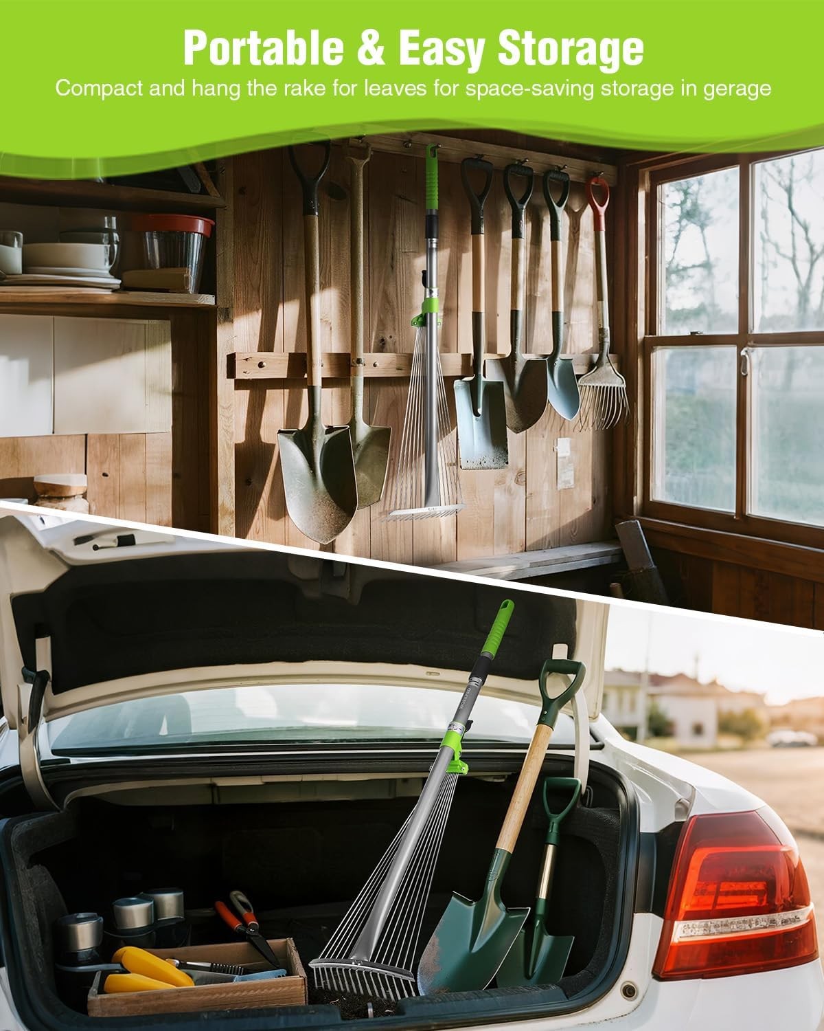 WORKPRO Adjustable Metal Garden Rake Collapsible & Telescopic Long Handle 32-63"