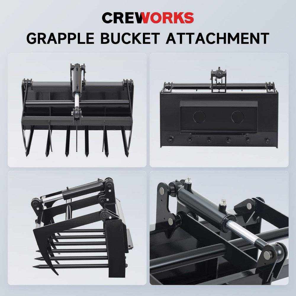 CREWORKS Mini Skid Steer Hydraulic Fork Root Grapple Attachment Grab 38" Long