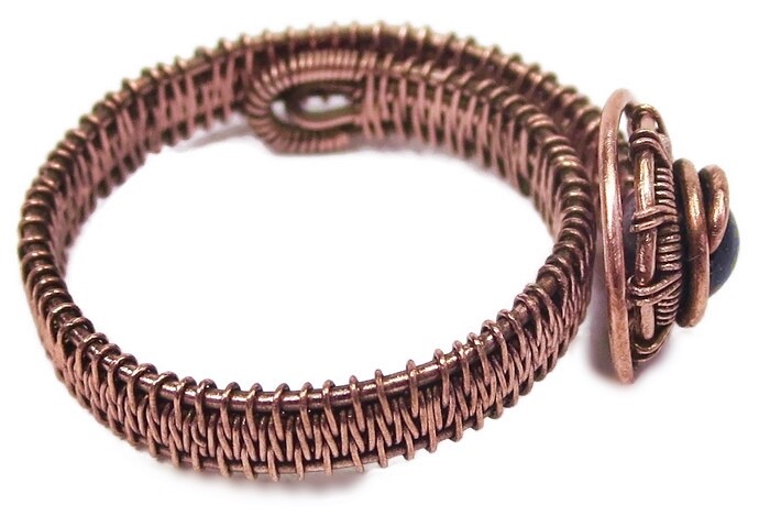 Lapis Lazuli Adjustable Ring, Woven in Copper Wire