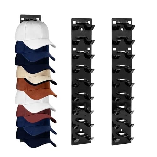 2 Pack Black Hat Organizer - Hat Rack for Wall & Cap Organizer, Strong