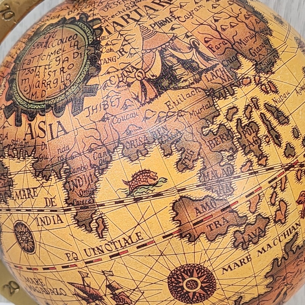 World Globe 9" Tabletop Rotating Brown Tapestry Gothic Cosplays Dungeons Dragons