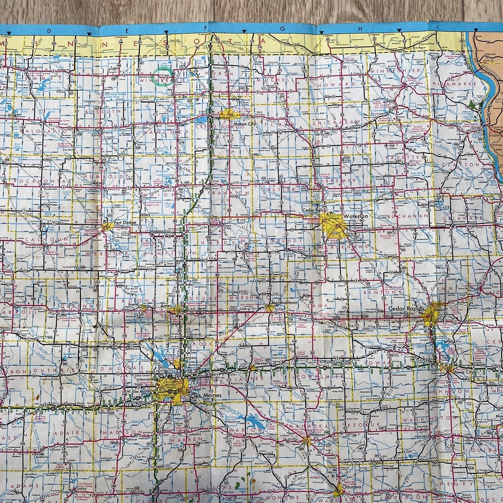 1977 Iowa State Transportation Map Highway Road Map