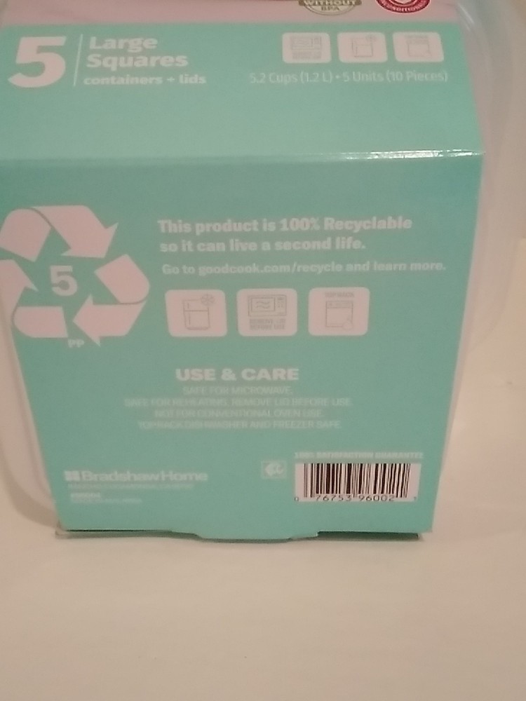 Goodcook 5 Large Square Container with Light Blue Lid 5.2 Cups