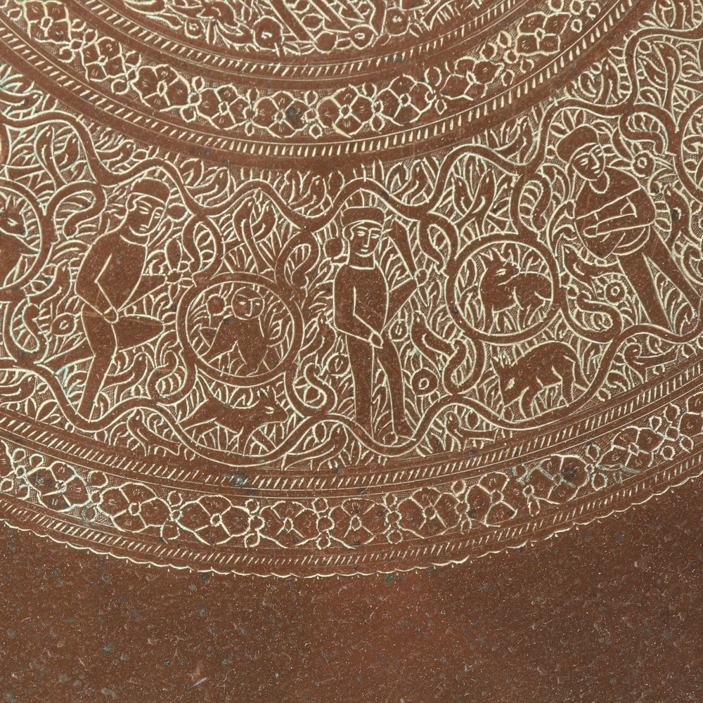 Large Middle Eastern Hand Engraved Copper Tray 25.75"