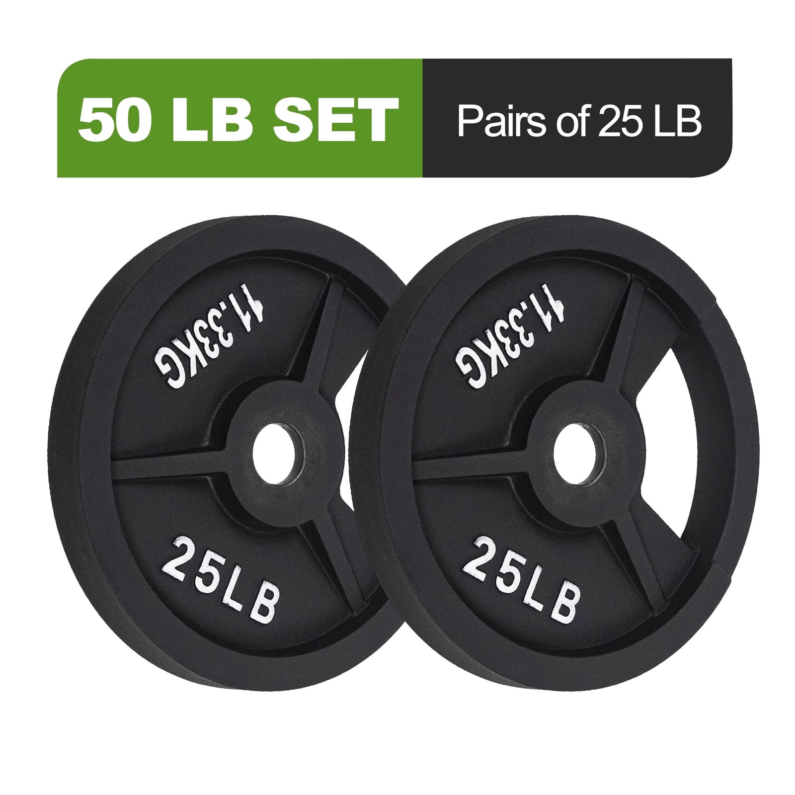 2×25 LB Olympic Cast Iron Weight Plates Set, for Strength Training & Home Gym