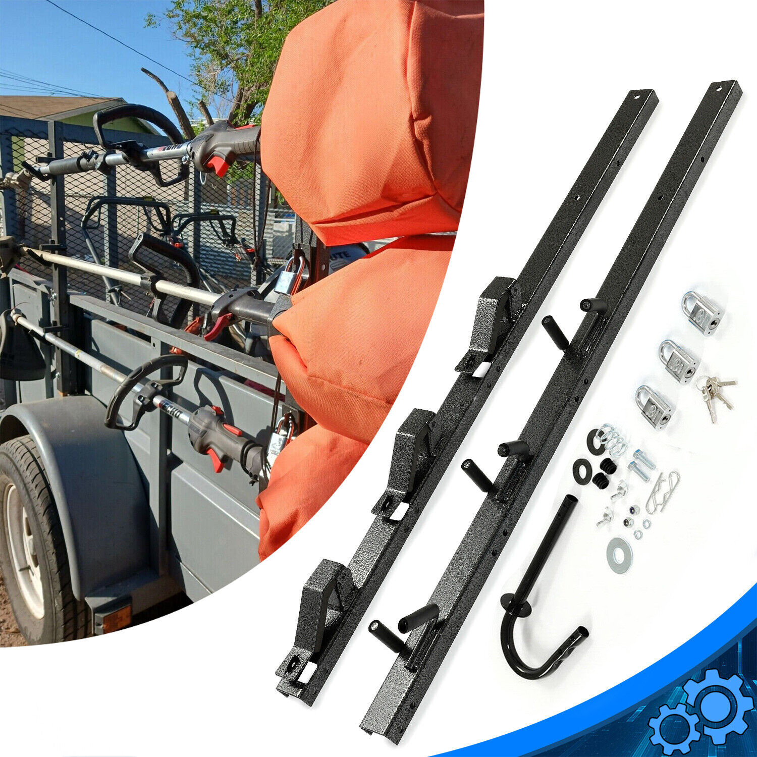 3-Place Weeder Edge Trimmer Rack Holder for open Landscape Trailer Lockable