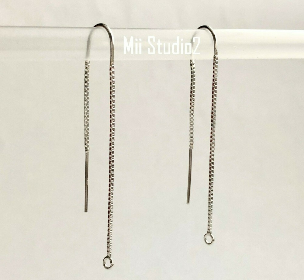 4pcs Sterling Silver box chain ear threader with U hook ear hole loop E56s