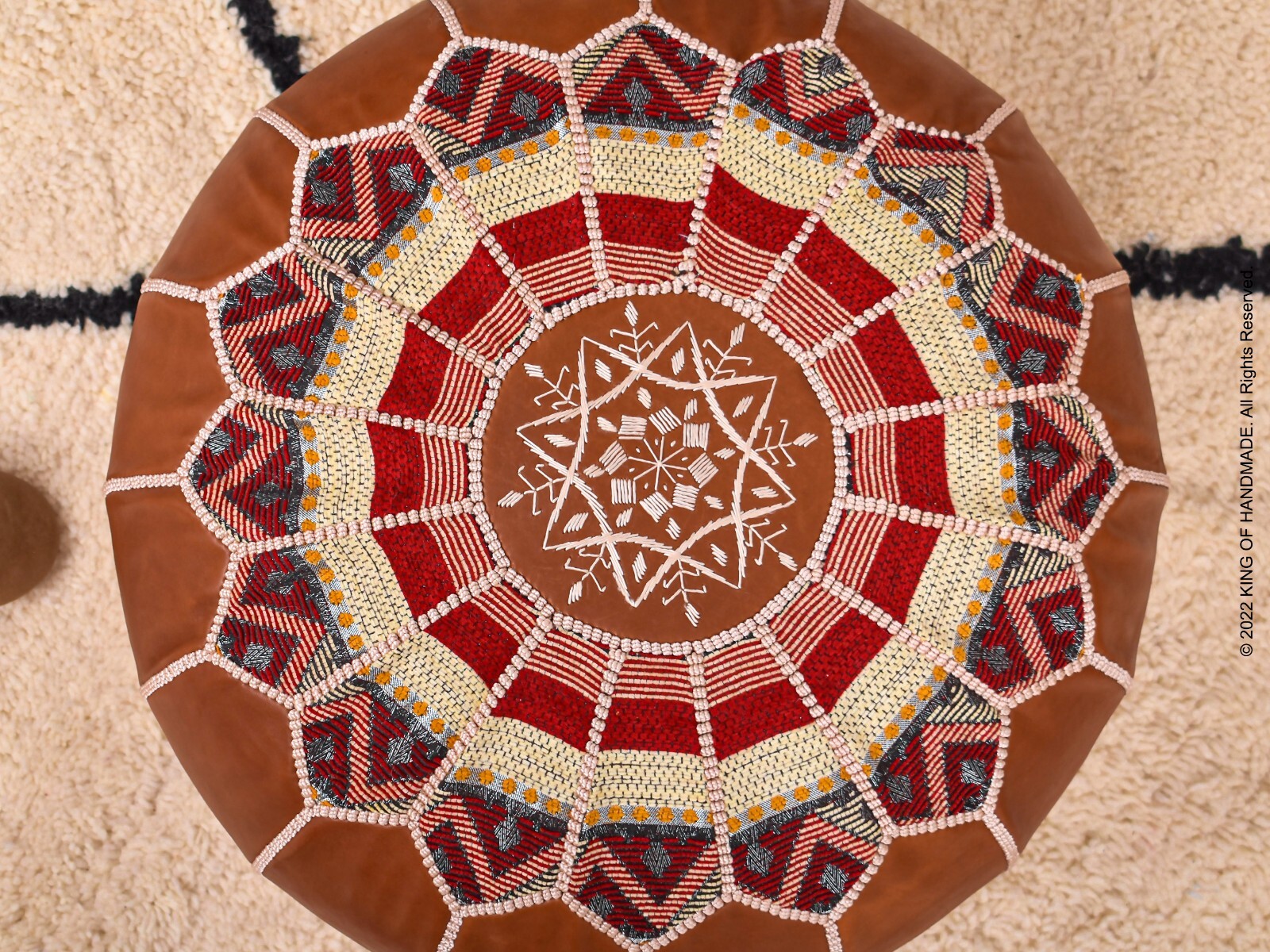 🌟Footstools | Moroccan Pouf Ottoman | Genuine Leather, Hand-Embroidered🌟