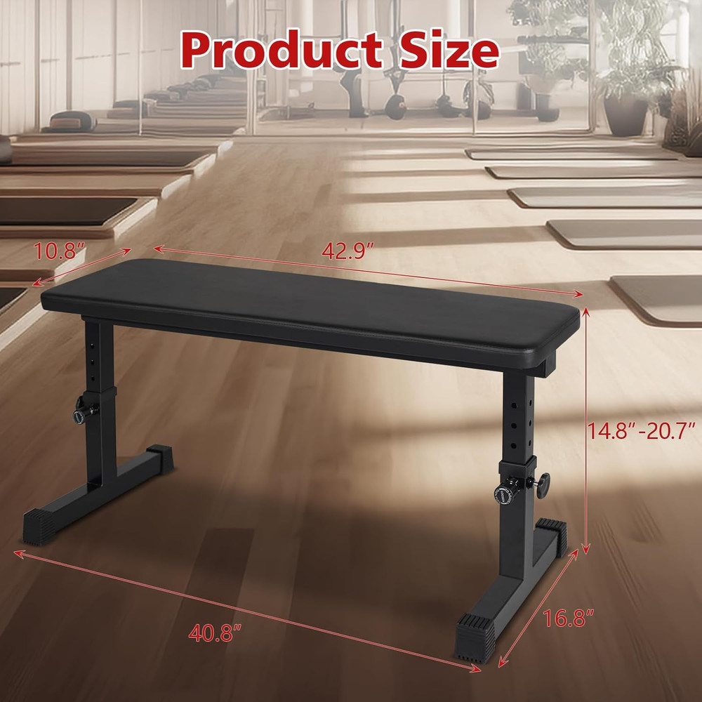 Flat Weight Bench, Utility Workout Adjustable Height Weight Bench Press with Thi