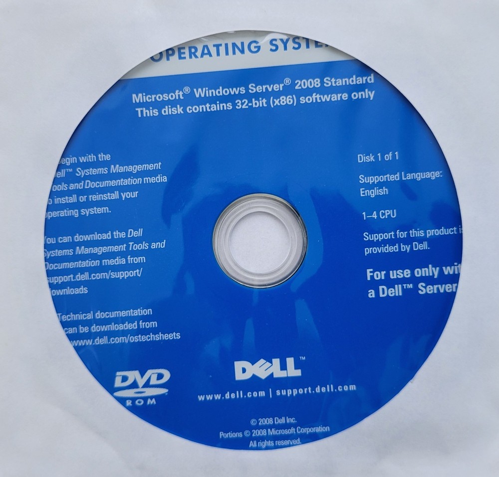 Microsoft Windows Server 2008 Standard for 32-bit (x86) DVD P/N FR911
