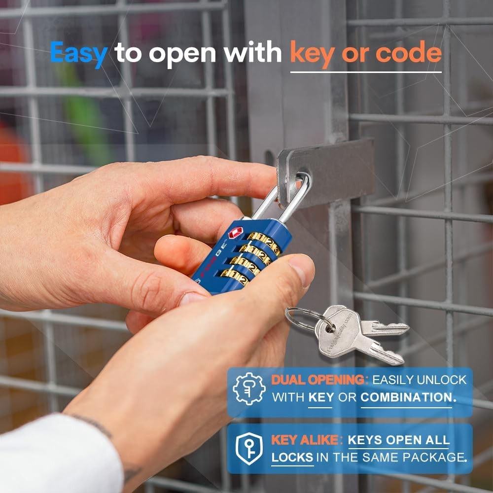 Forge Dual-Opening: Key or Combination Access Lock, TSA Approved 2 Pk, Blue