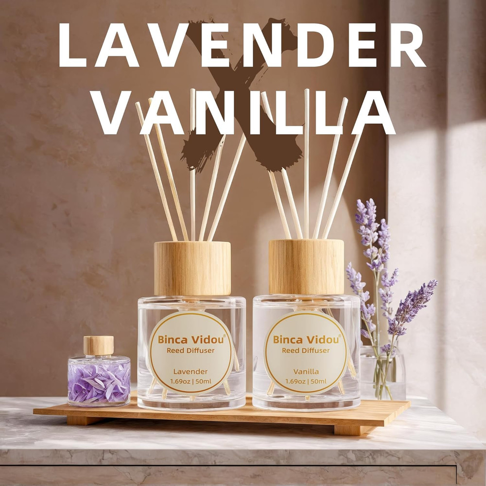 Reed Diffuser Set, Lavender & Vanilla Natural Scent Oil Diffusers with Sticks f