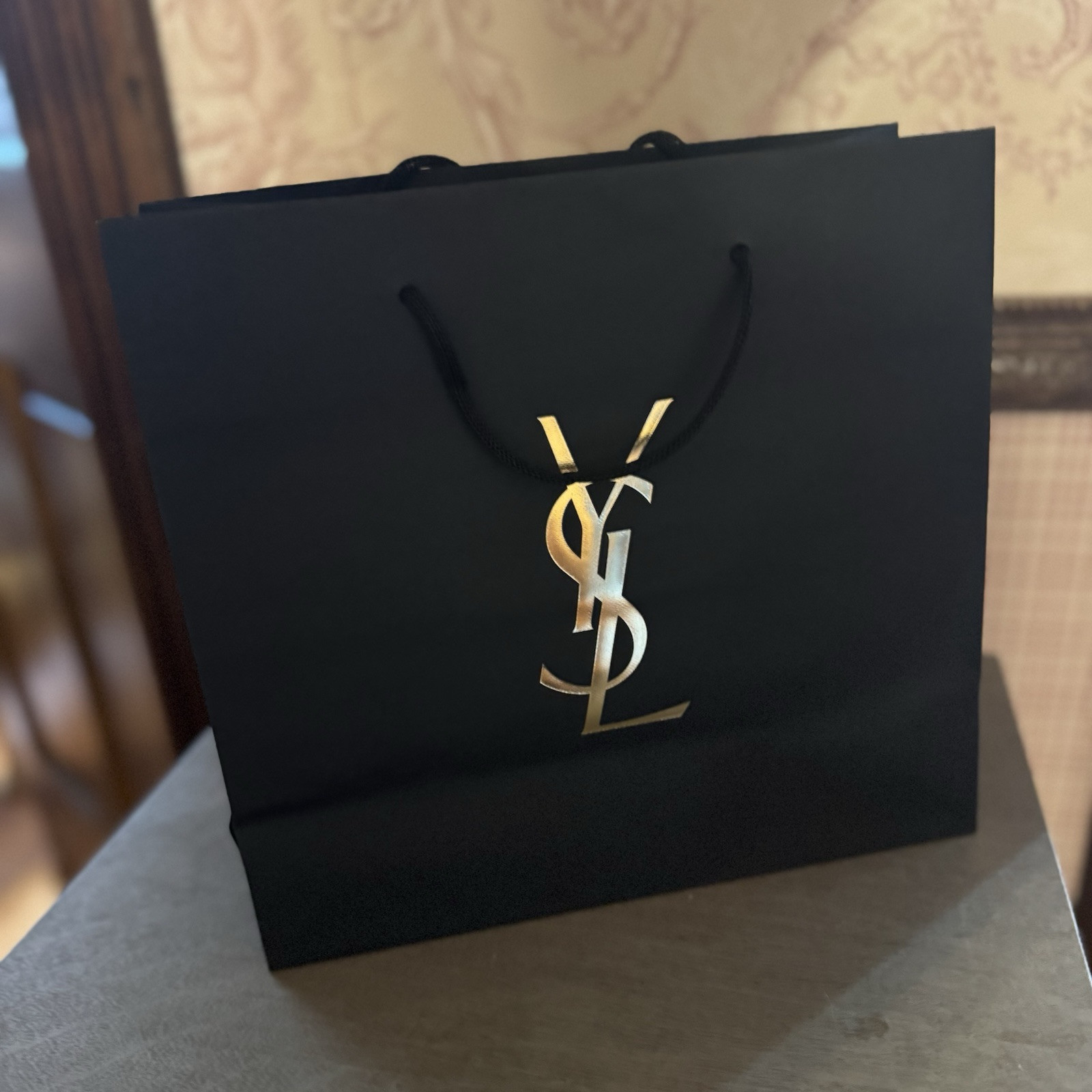 YVES Saint Laurent Black Gift Bag With Gold Logo L 10in H 10in W 4 1/2in NEW
