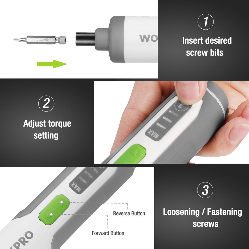 WORKPRO 4V Cordless Screwdriver with 35PC Bits Rechargeable Electric Screwdriver