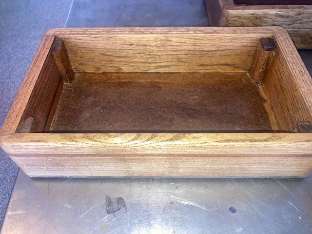 Solid oak and walnut sewing machine bases, custom built to fit your machine.