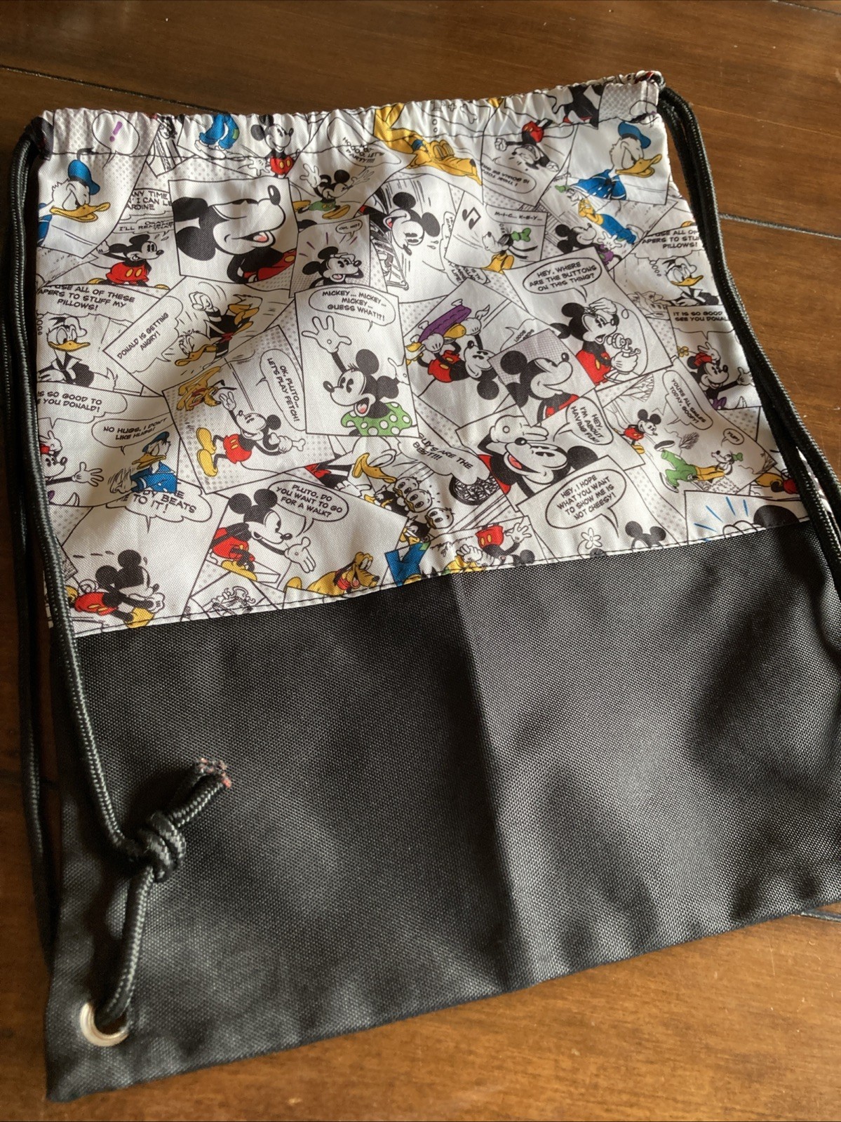 Disneyland Drawstring Backpack Comic Strip Mickey Minnie Mouse W Goofy - Bag