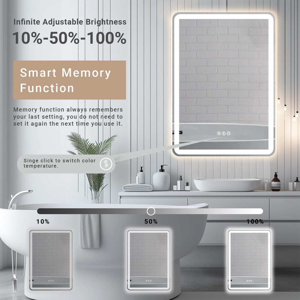 28"x 20" LED Bathroom Mirror with Stepless Dimmable, Backlight Wall Mirrors w...