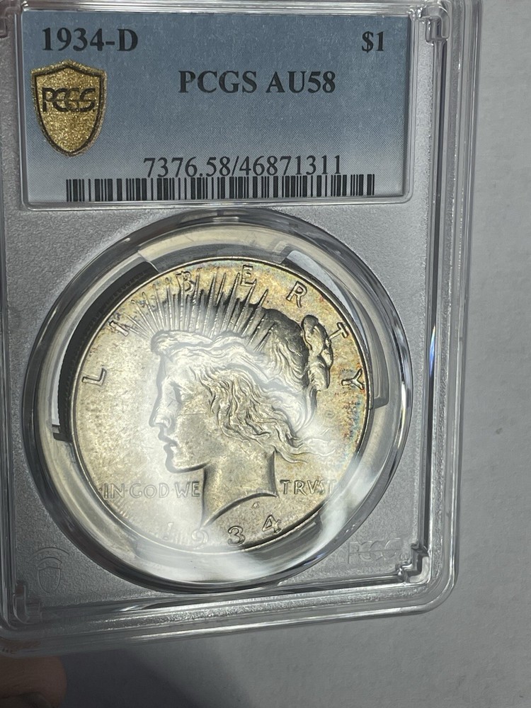 1934-D Peace Dollar Toned PCGS Rainbow Everyman