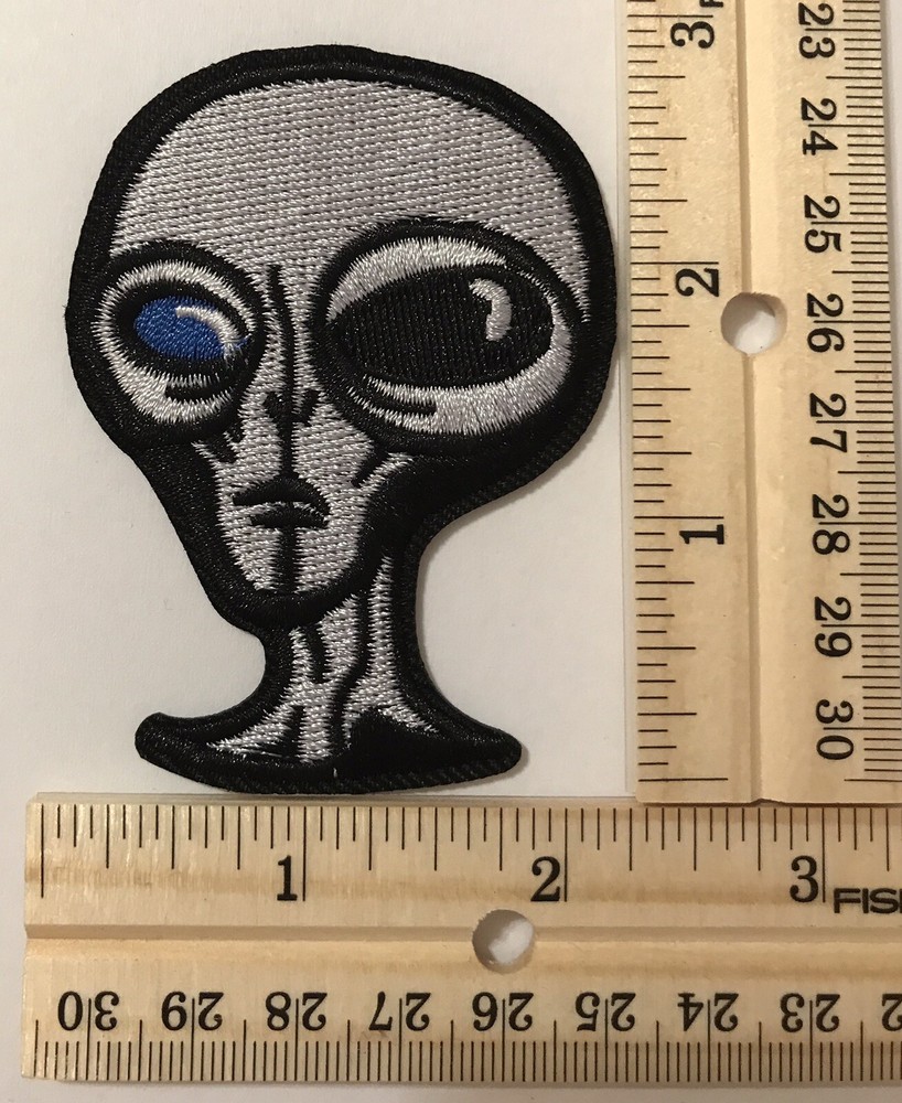 👽 Grey Alien Head Embroidered Patch UFO Cryptozoology Cryptid Gray Creature