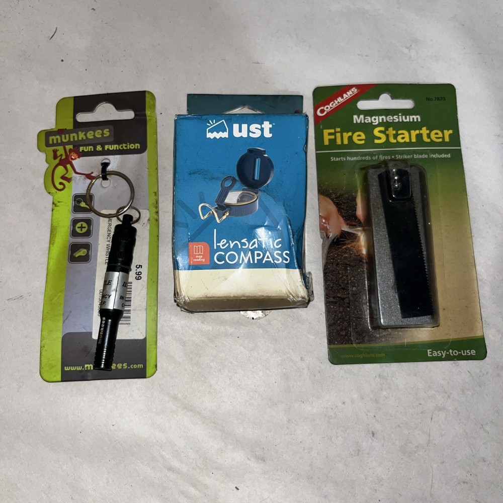 Survival Starter Kit Compass, Whistle, Fire starter