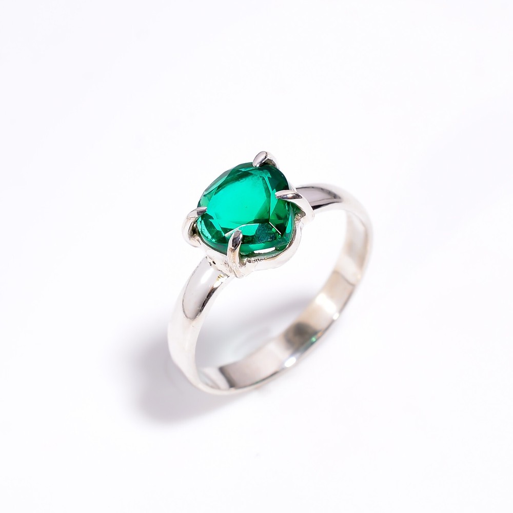 Emerald Green Gemstone Statement Ring 925 Sterling Silver Gift For Her.