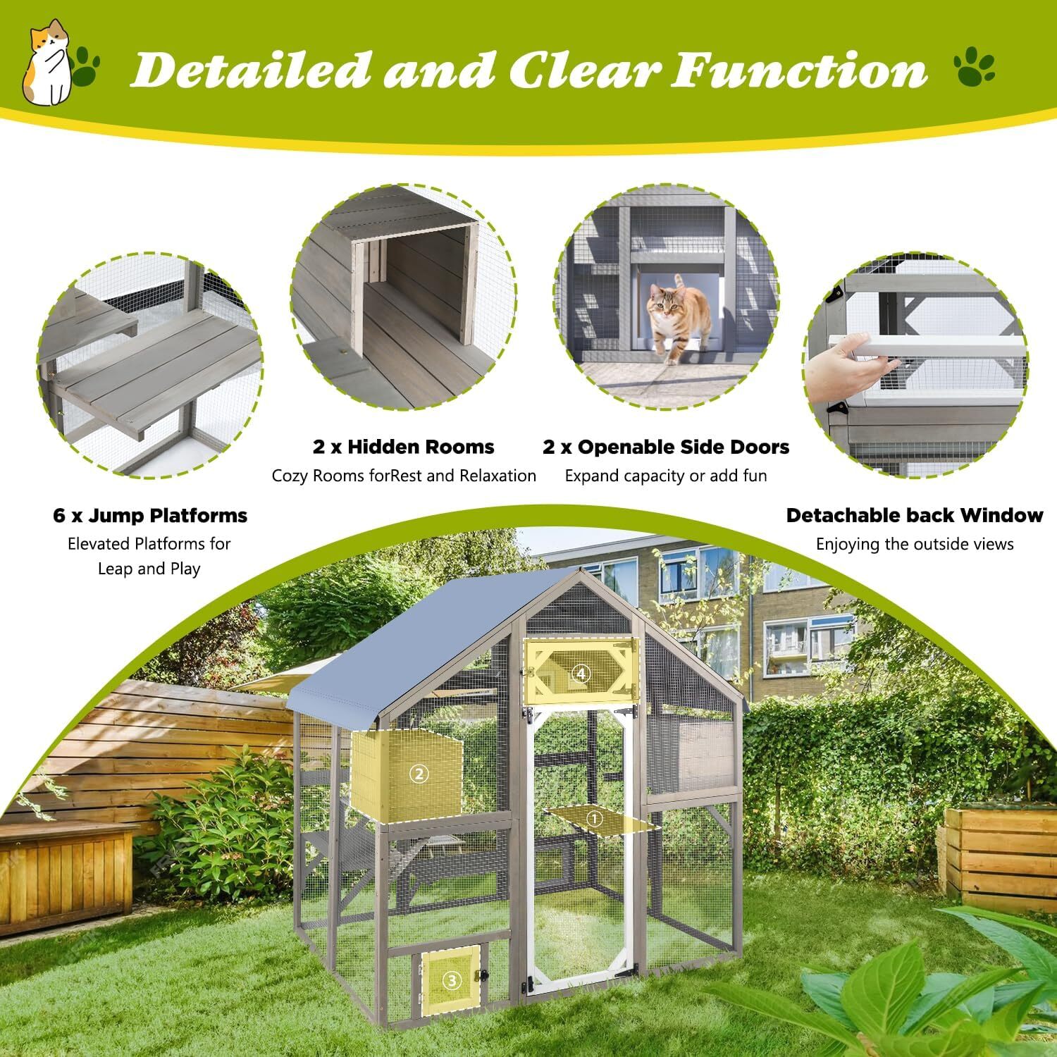 Petscosset Cat Catio Outdoor Enclosure Outside Patio Large Catio House