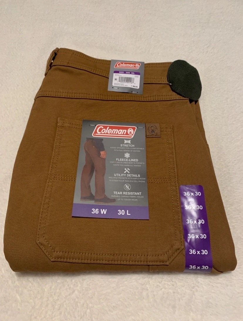 Coleman Men's Carpenter Fleece Lined Pants Choose SZ & Color Toffee, Green, Grey