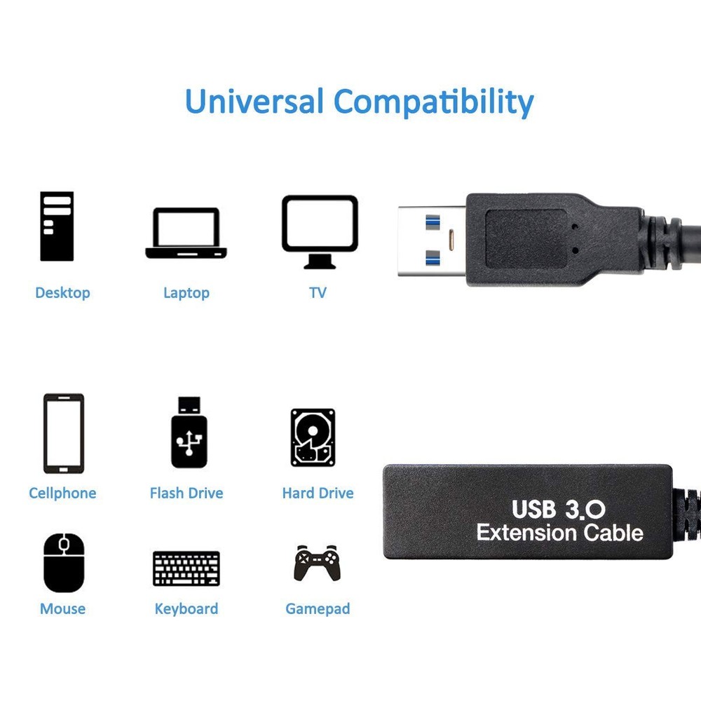 25Feet Active USB 3.0 extension cable,Long Extension 25FT Active, Black