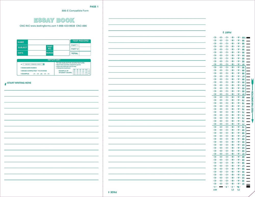 TEST-886E 886-E 100 Question Compatible Testing Forms (50 Sheet Pack) TEST-886E