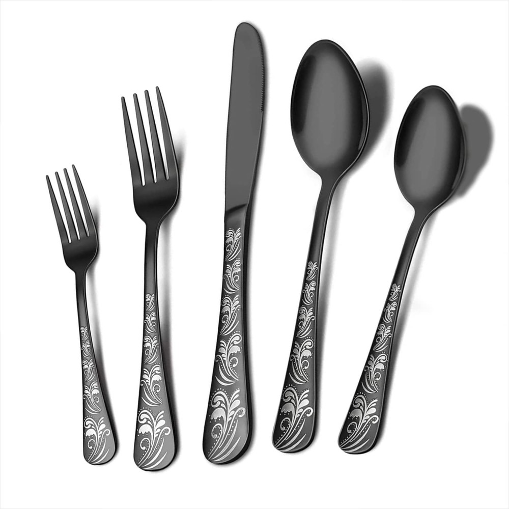 Black Silverware Set, Stainless Steel Flatware Set 30 Pcs for 6, Includes For