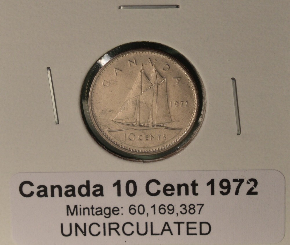 1972 Canada Dime - UNCIRCULATED - from original mint roll - ten cent