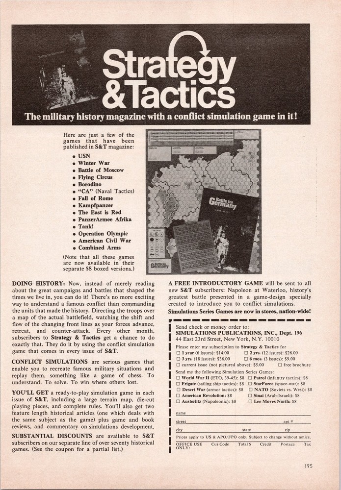 Strategy & Tactics 1974 Print Ad Military History Magazine Conflict Game