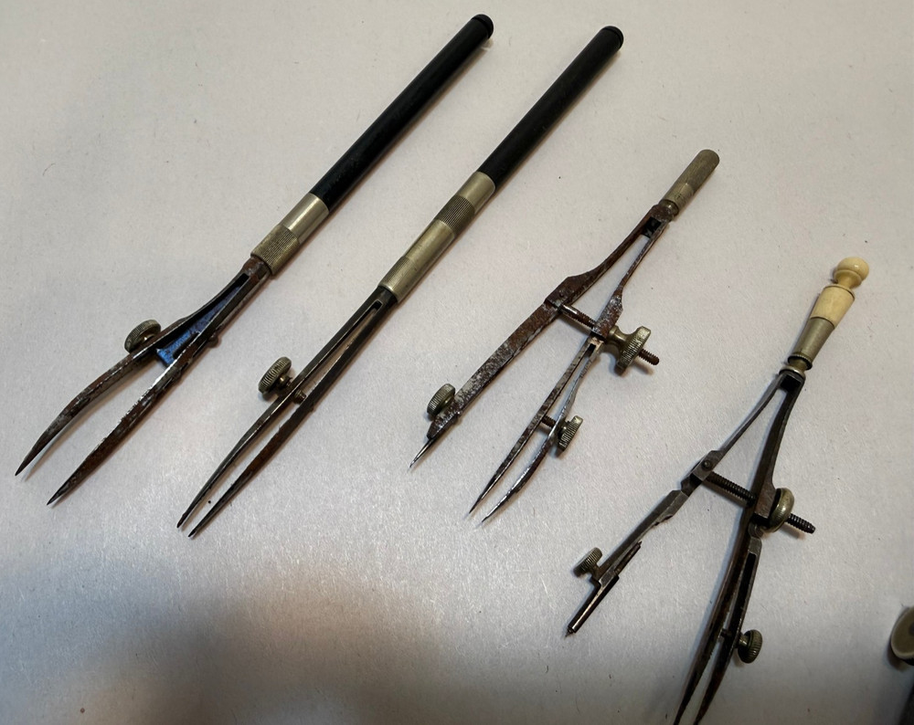 Vintage Assorted Small Drafting Tools Nickel Silver Compass Dividers