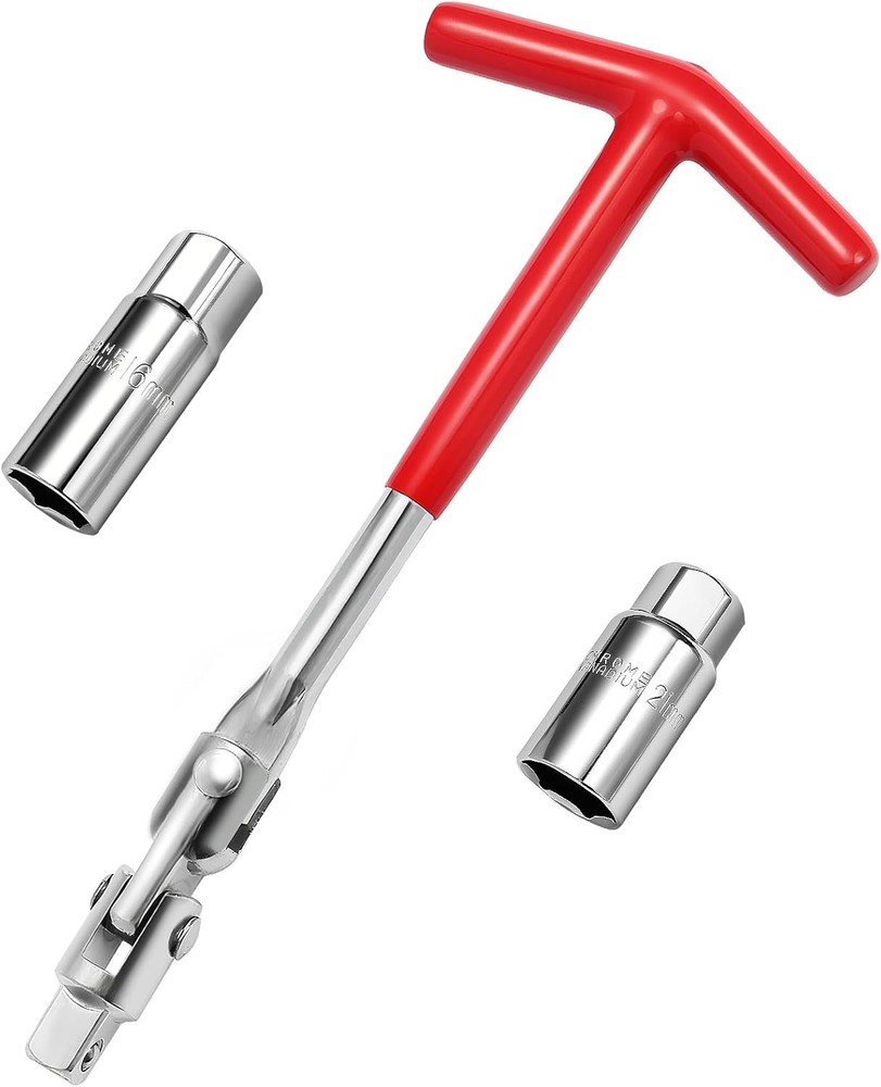 3Pcs Spark Plug Socket Wrench Set T-Handle, Universal 5/8" & 13/16" Red