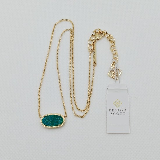 New Kendra Scott Elisa Gold Pendant Necklace In Teal Drusy