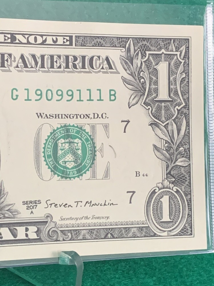 $1 One Dollar Trinary Note Series 2017 A (G 19099111 B) Uncirculated