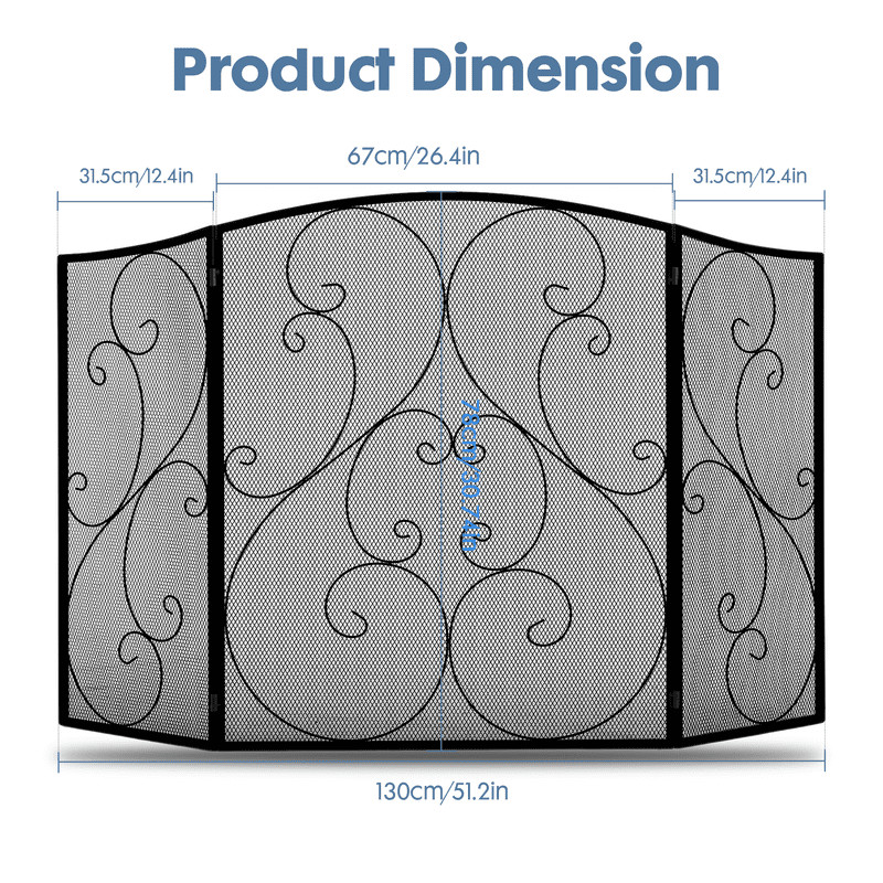 51" Fireplace Screen with Hinged Doors, 3 Panel Spark Guard Cover