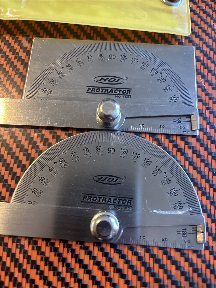 2x HOL 5002 Stainless Steel Rectangular Square Head Protractor with Plastic Bag