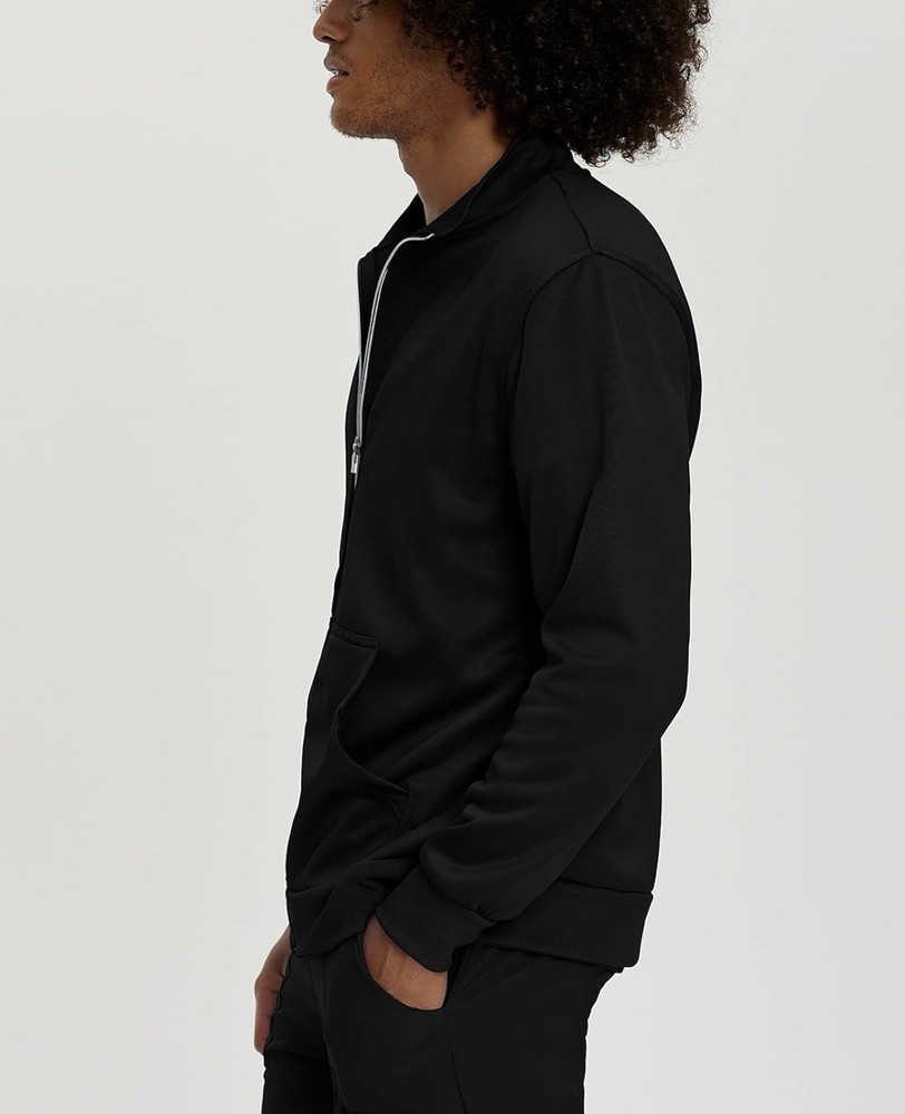 Urbane Performance Tailored Fit Zip-Front Scrub Jacket for Men Black Medium