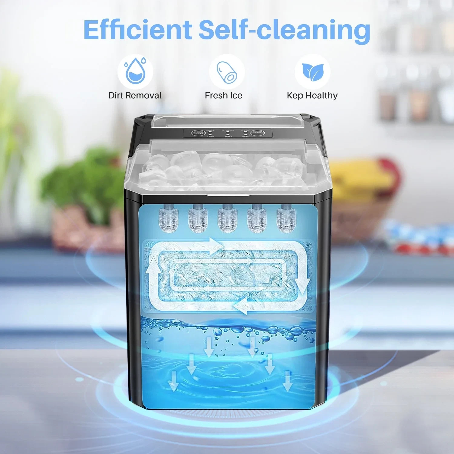 Ice Maker, Portable Countertop Icemaker Machine, Self Cleaning Quiet 2 Size Cube