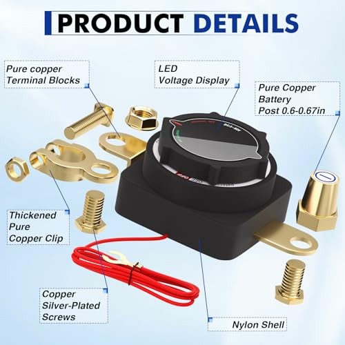 Premium Battery Disconnect Switch with High-Definition LED Voltmeter, DC 5-80V